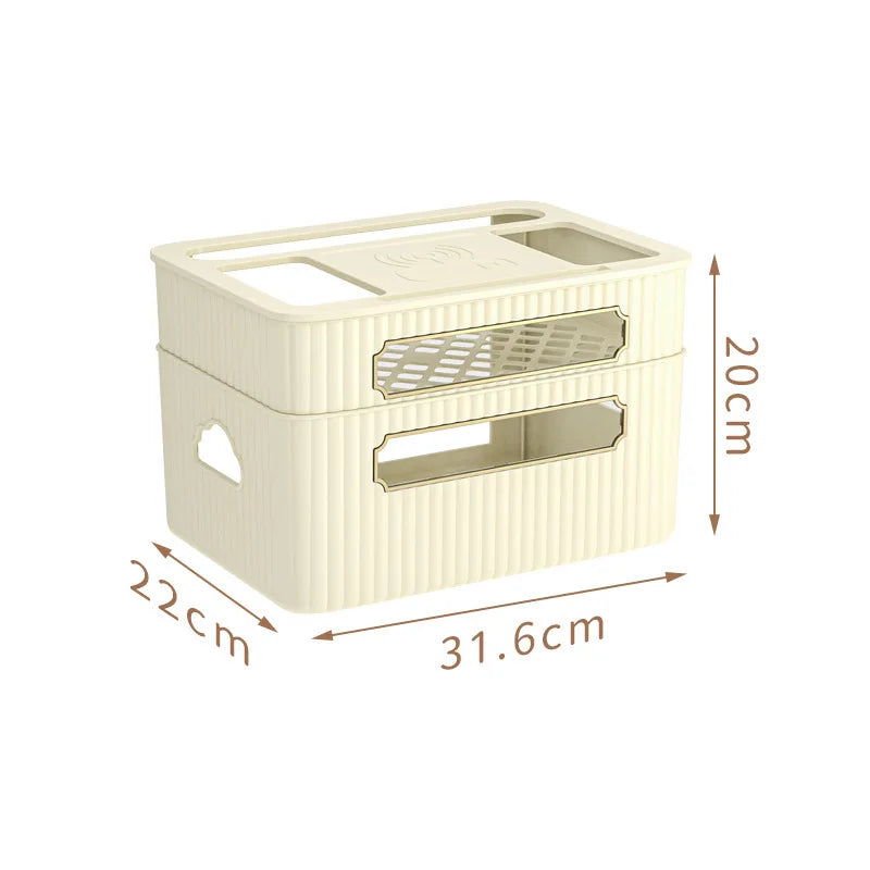 boîte rangement routeur décodeur tv gestion câbles organisateur moderne vert beige épuré