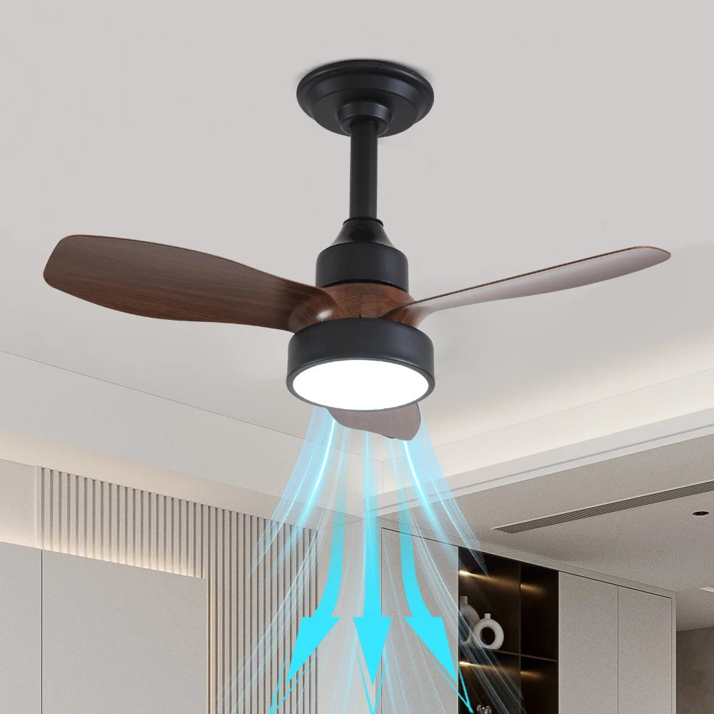 ventilateur moderne led pales réversibles télécommande blanc bois naturel