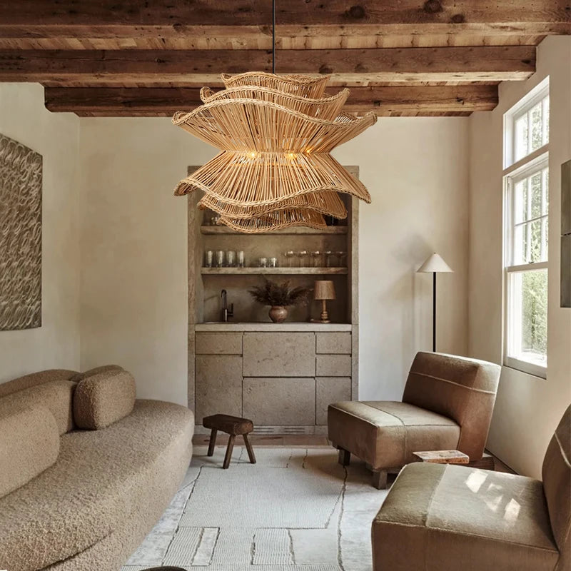 lampe suspendue tressée naturelle moderne salon chambre principale différents espaces lumière chaîne métallique