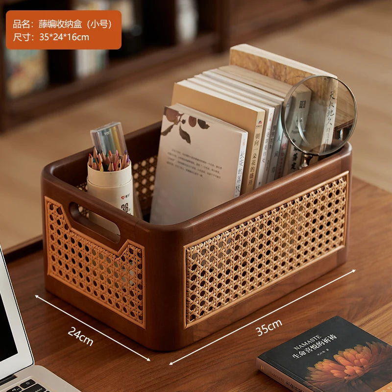 panier rangement marron clair rattan géométrique poignées moderne rustique