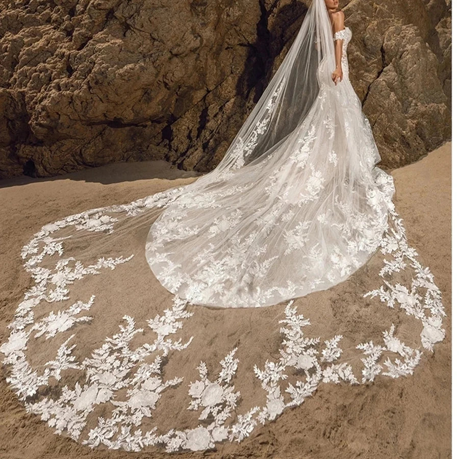 voile mariée blanc broderie florale classique cathédrale bord dentelle polyester femme erotique erotique erotique