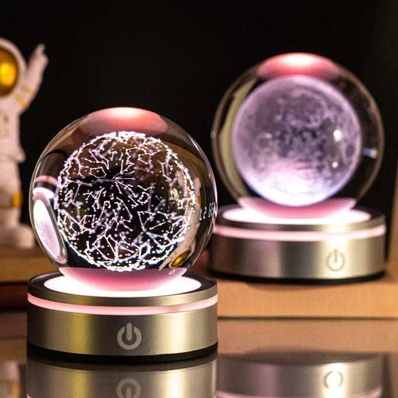 veilleuses boule cristal galactique planètes étoiles moderne lumière led transparentes enfants chambre deco table