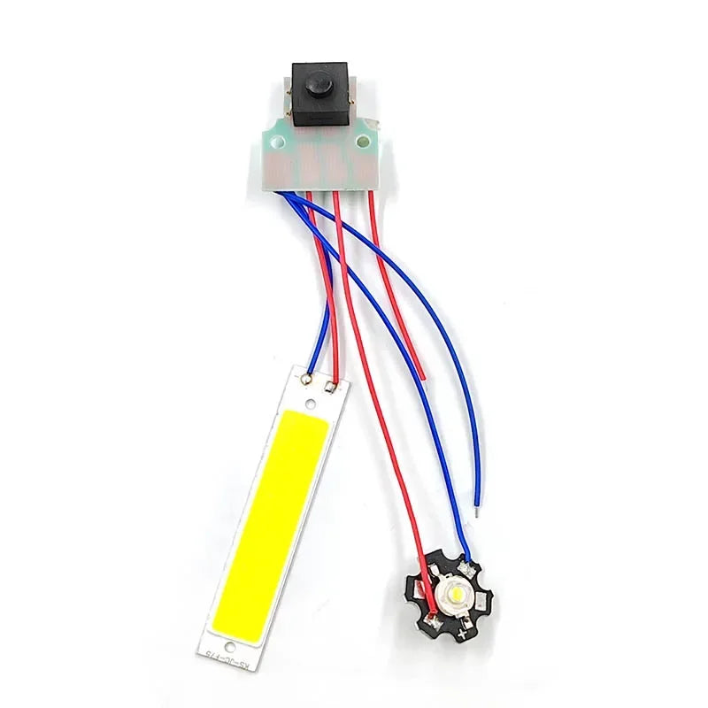 composant électronique led blanc jaune noir bleu vert interrupteur batterie câbles plaque support bricolage