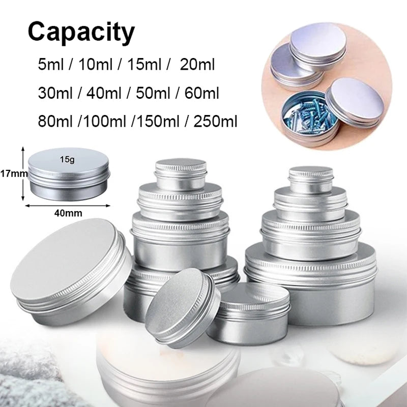 boîtes métalliques rondes argentées couvercle vis 5ml 10ml 15ml 20ml 30ml 40ml 50ml 60ml