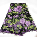tissu dentelle africain floral brodé noir rouge vert rose violet 120cm 5mètres hautequalité translucide