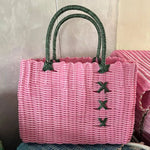 panier osier réutilisable vert rose moderne chic poignées détachables respectueux environnement utilisation multiple