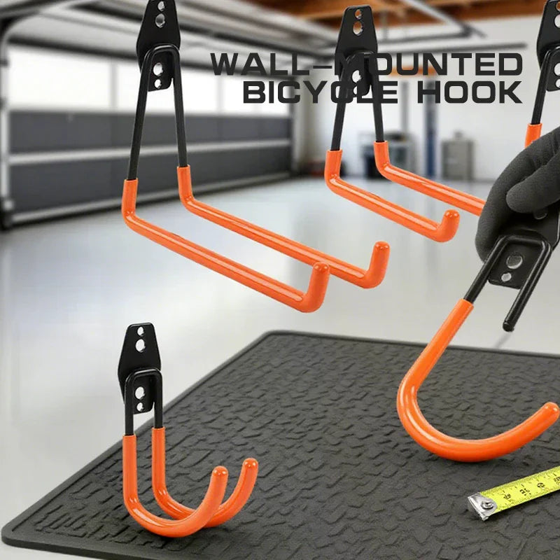 support mural vélo orange noir vis simple solide pragmatique garage outils jardin