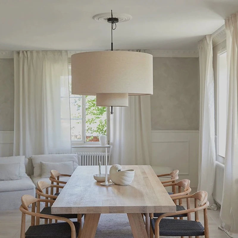 suspension lumineuse tissu beige moderne 30cm 40cm 50cm 60cm 80cm lumière chaude lumière neutre