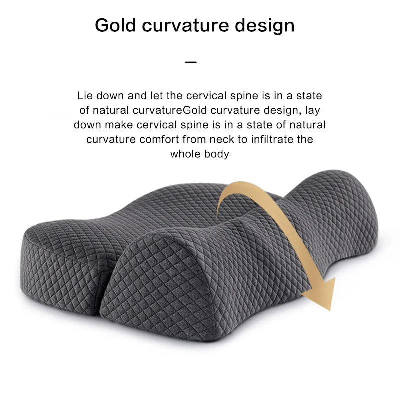 oreiller cervical ergonomique mousse mémoire forme gris texturé surface mat incurvé