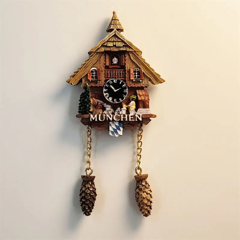 horloge murale pendule chalet bavarois figurines bois décorative traditionnelle marron blanc doré