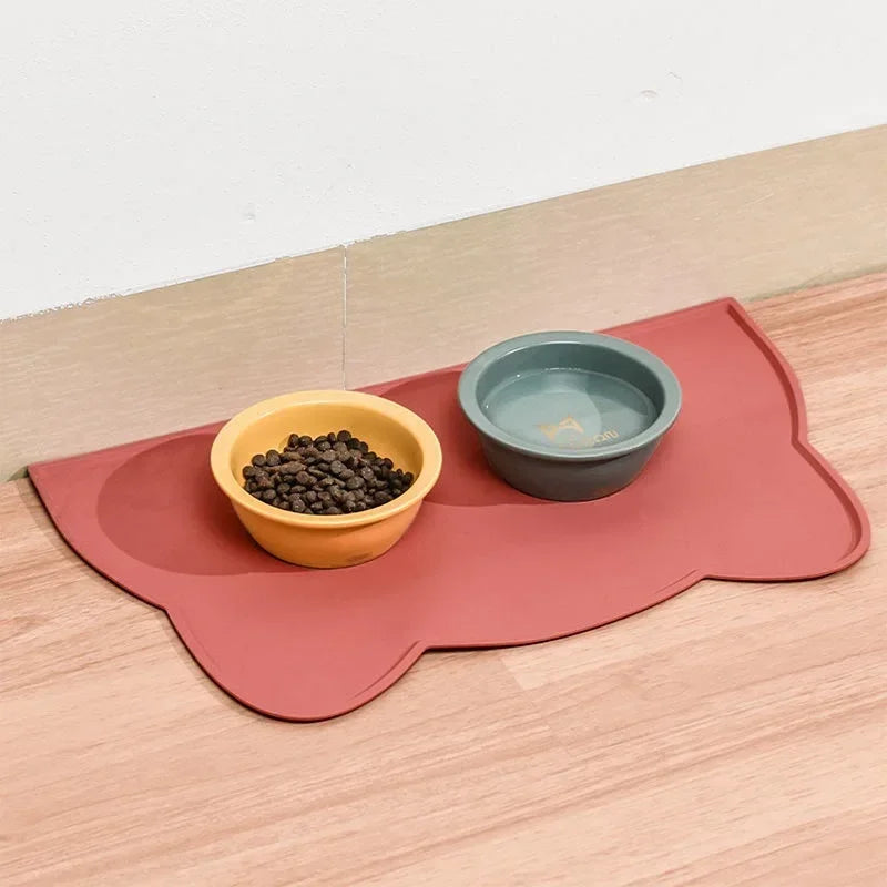 tapis nourriture animaux gris vert orange rouge chat moderne pratique