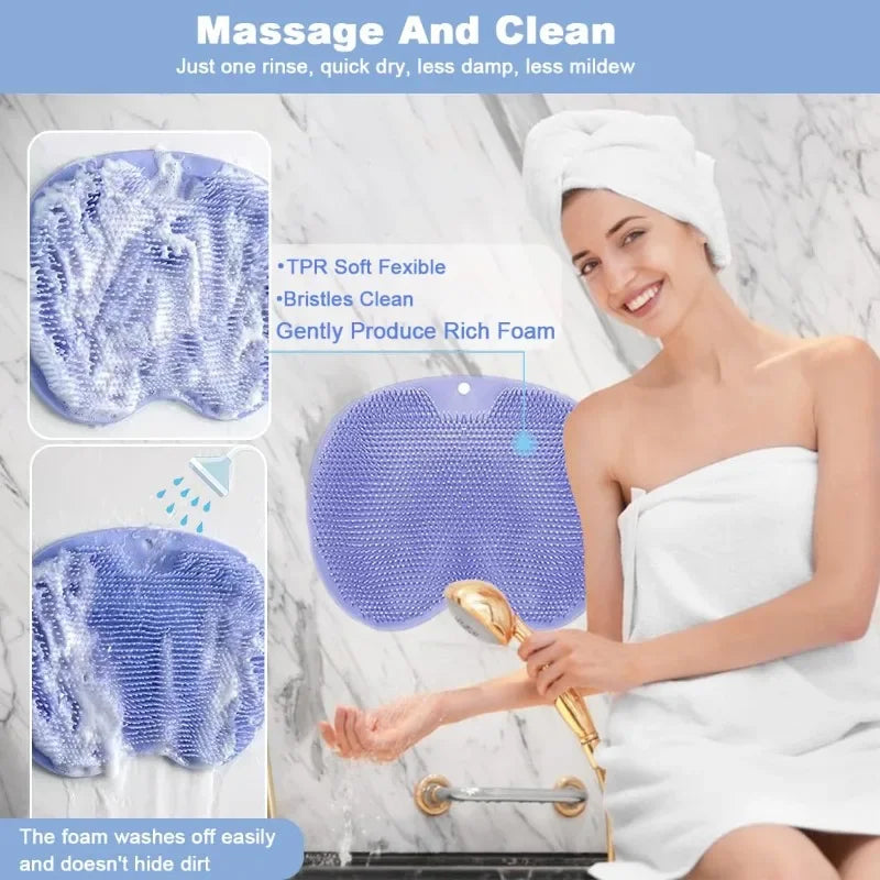 brosse douche exfoliante bristles rigides ergonomique anti dérapant salle bain bleu rose suction cups