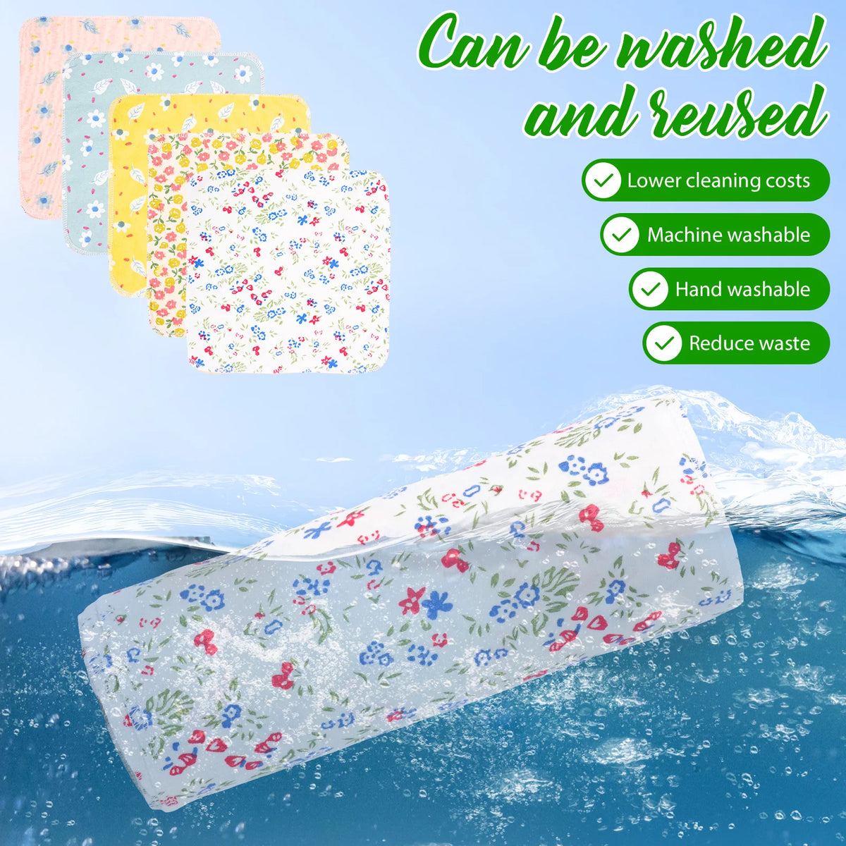 serviettes réutilisables coton colorées fleurs clips modernes nettoyage écologiques 30pcs
