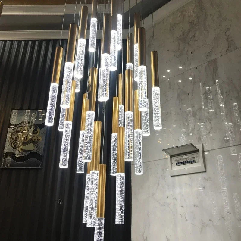 suspension lumineuse cristal doré moderne salle manger salon 18 lumières transparent