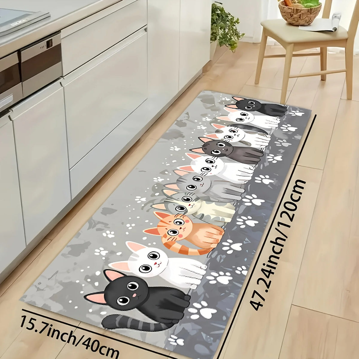 tapis sol chatons mignons gris blanc noir moderne imperméable résistantintérieur cuisine salon