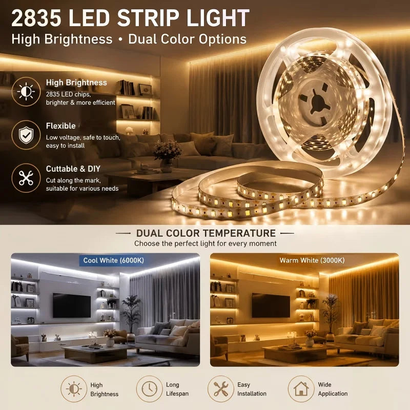 bande led flexible blanc 3000k 6000k controle tactile usb alimentation adaptable