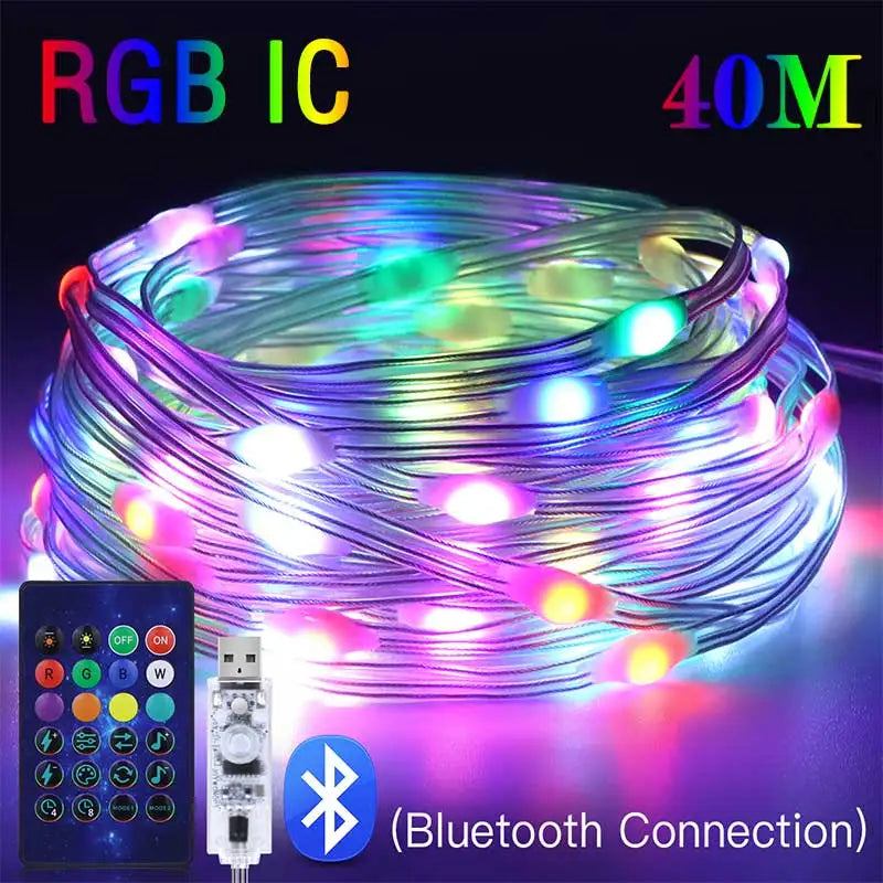 guirlande led rgb ic 40m bluetooth couleur changement télécommande adaptable chambre festive
