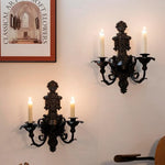 applique murale deux bras ornements baroques motifs floraux bougies noires classique baroque métal fer
