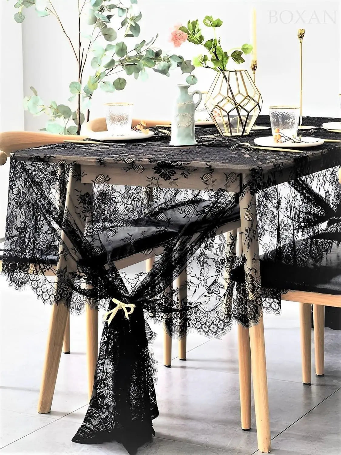 nappe table broderie florale dentelle noir blanc élégante réutilisable mariage fêteextérieurhôtel