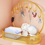 support bijoux moderne or maille métallique fixations murales accessoires toilette minimaliste or blanc