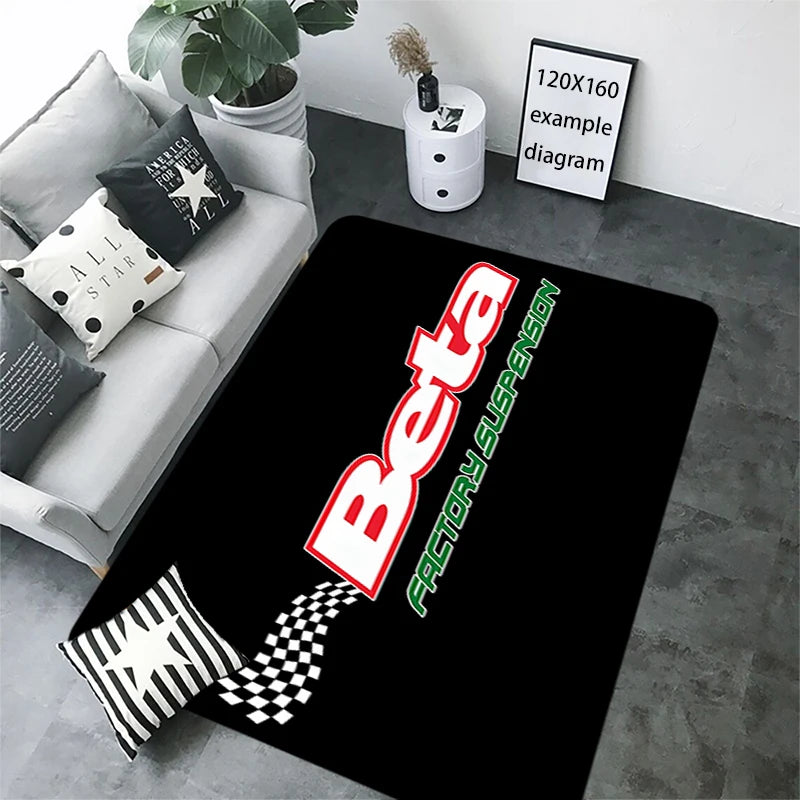 tapis sol noir motif moto beta racing drapeau italien décoration maison moderne antidérapant