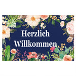 tapis bienvenue fleurs cactus vert bleu marine moderne antidérapant extérieur intérieur porche