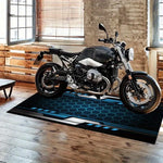 tapis noir hexagones bleus moderne antidérapant polyester garage intérieur extérieur sol porte