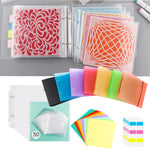 organisateur pochoirs scrapbooking portfolios anneaux couleurs motifs floraux géométriques feuilles transparentes étiquettes autocollantes pochettes