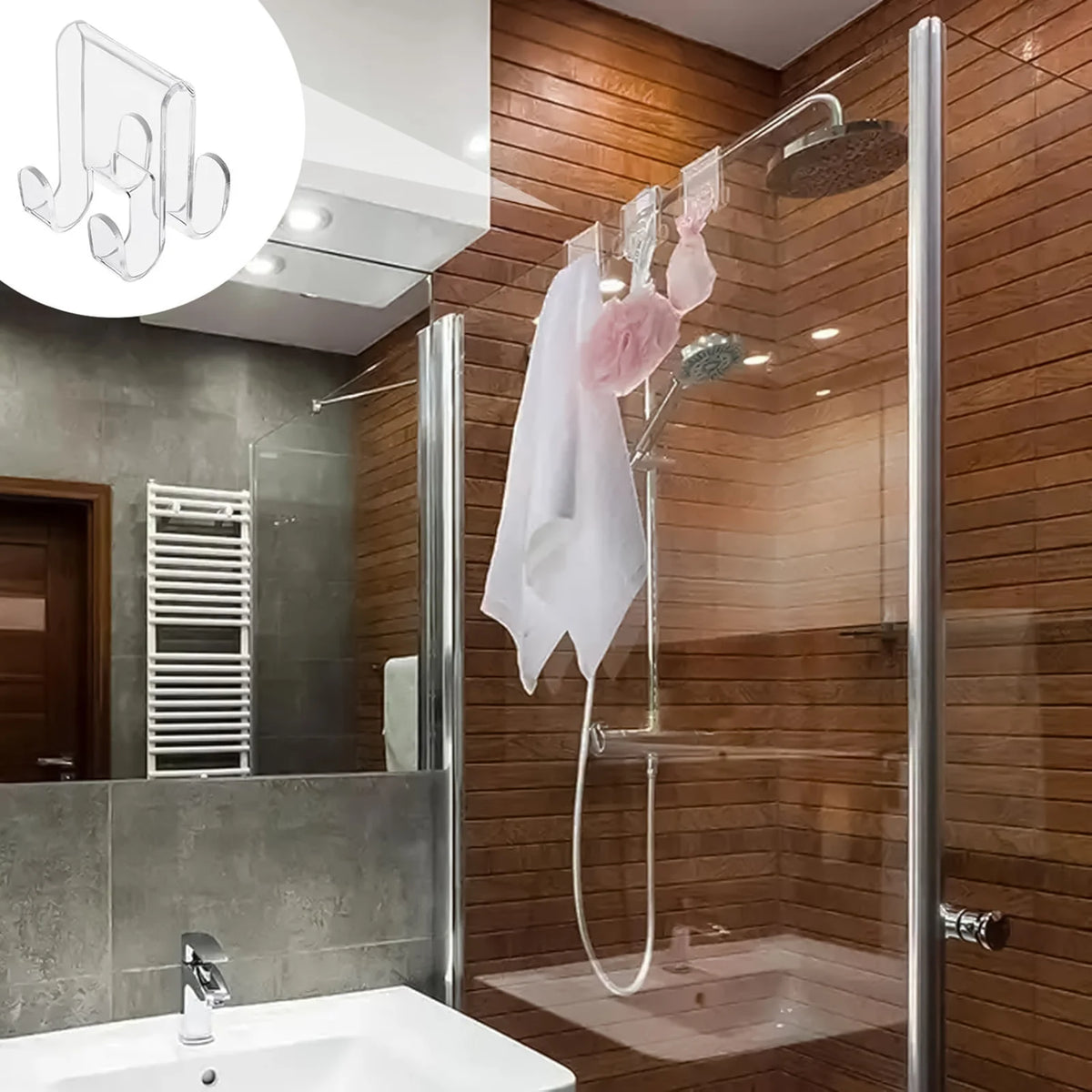 crochet porte douche transparent moderne adhésif serviette salle bain discret fixe antiadhésif