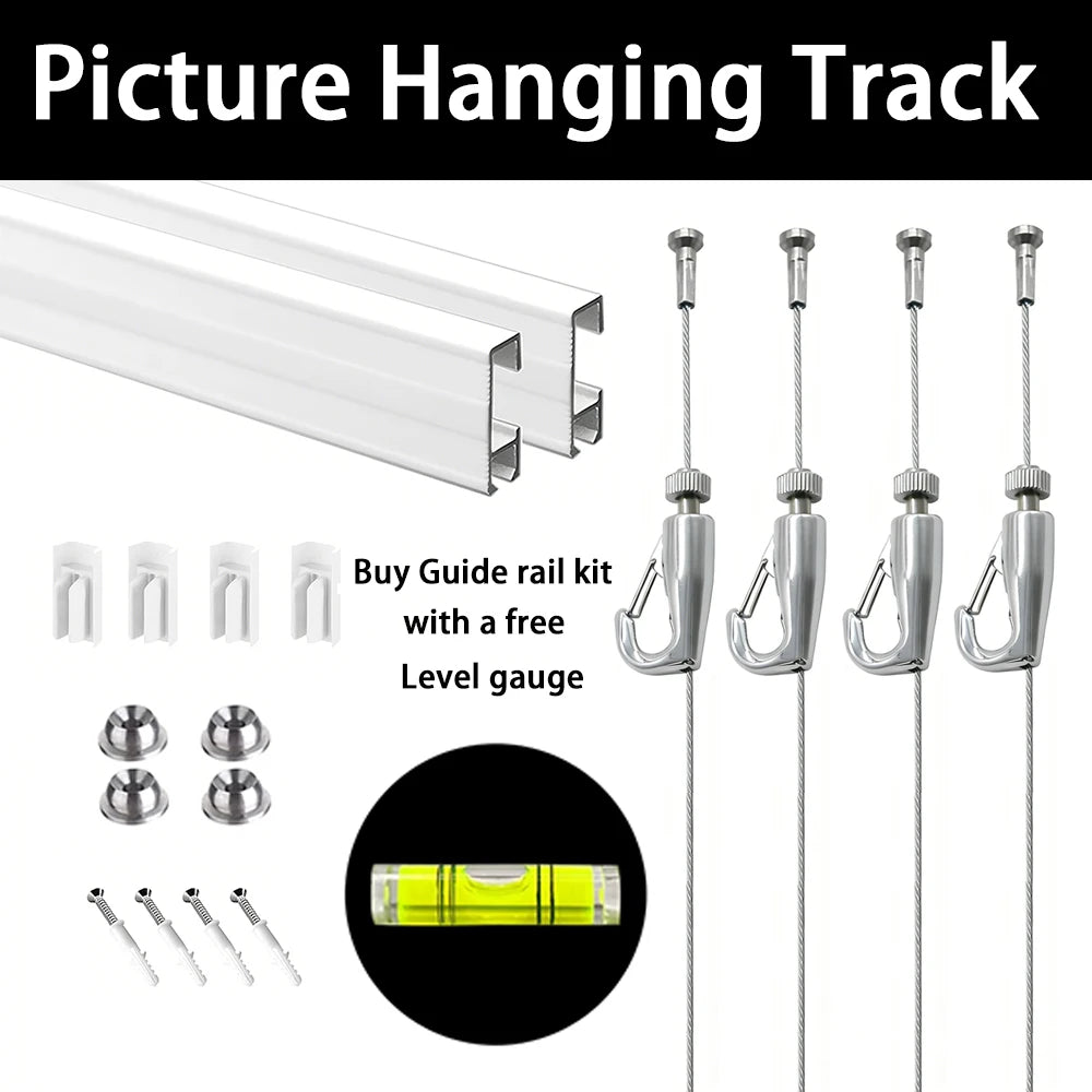 rails suspension tableau blanc moderne clips mural crochets formés câbles acier ancrages vis fixationsSuspension