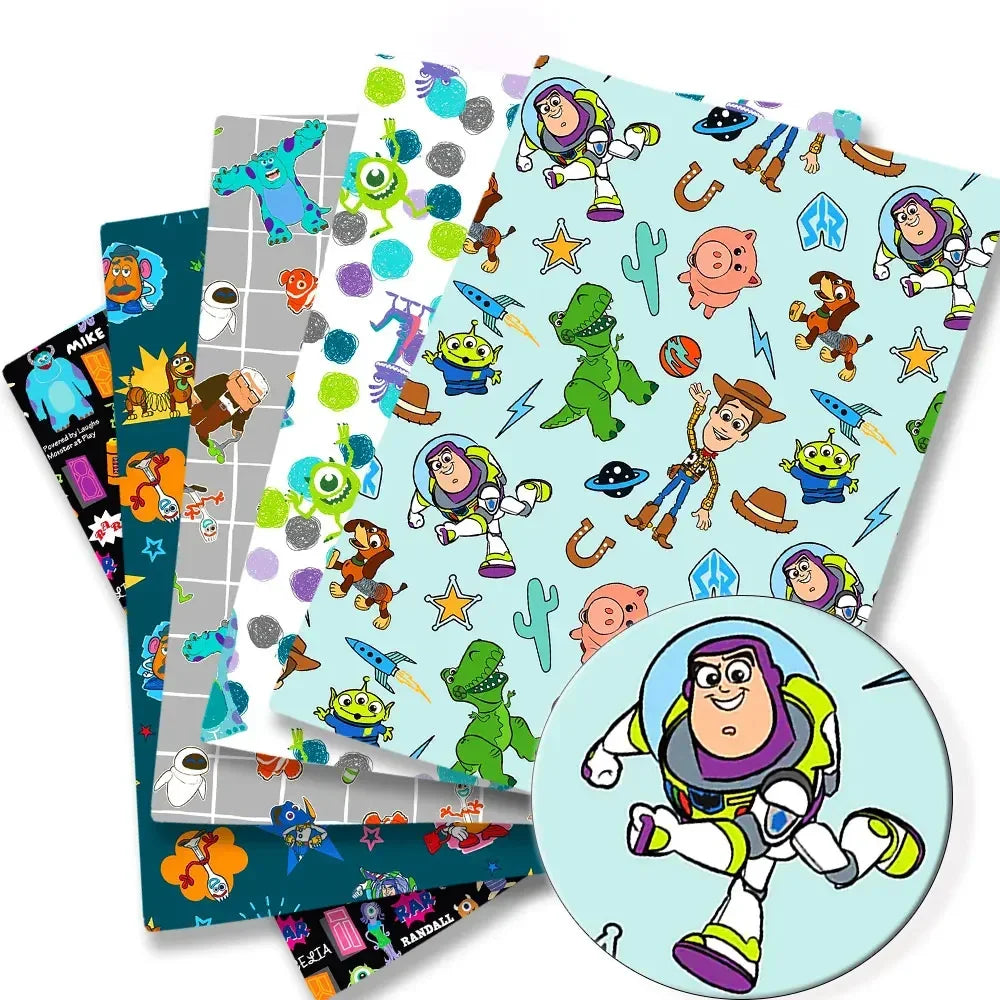 tissu coton polyester motif dessin animé personnages bleu vert bricolage couture enfant maison