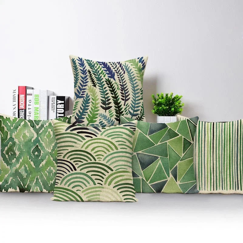 coussins carrés modernes motifs géométriques feuilles vertes tropicales couverture polyester coton