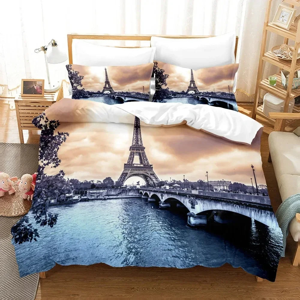 Housse de couette Tour Eiffel avec taies d'oreiller