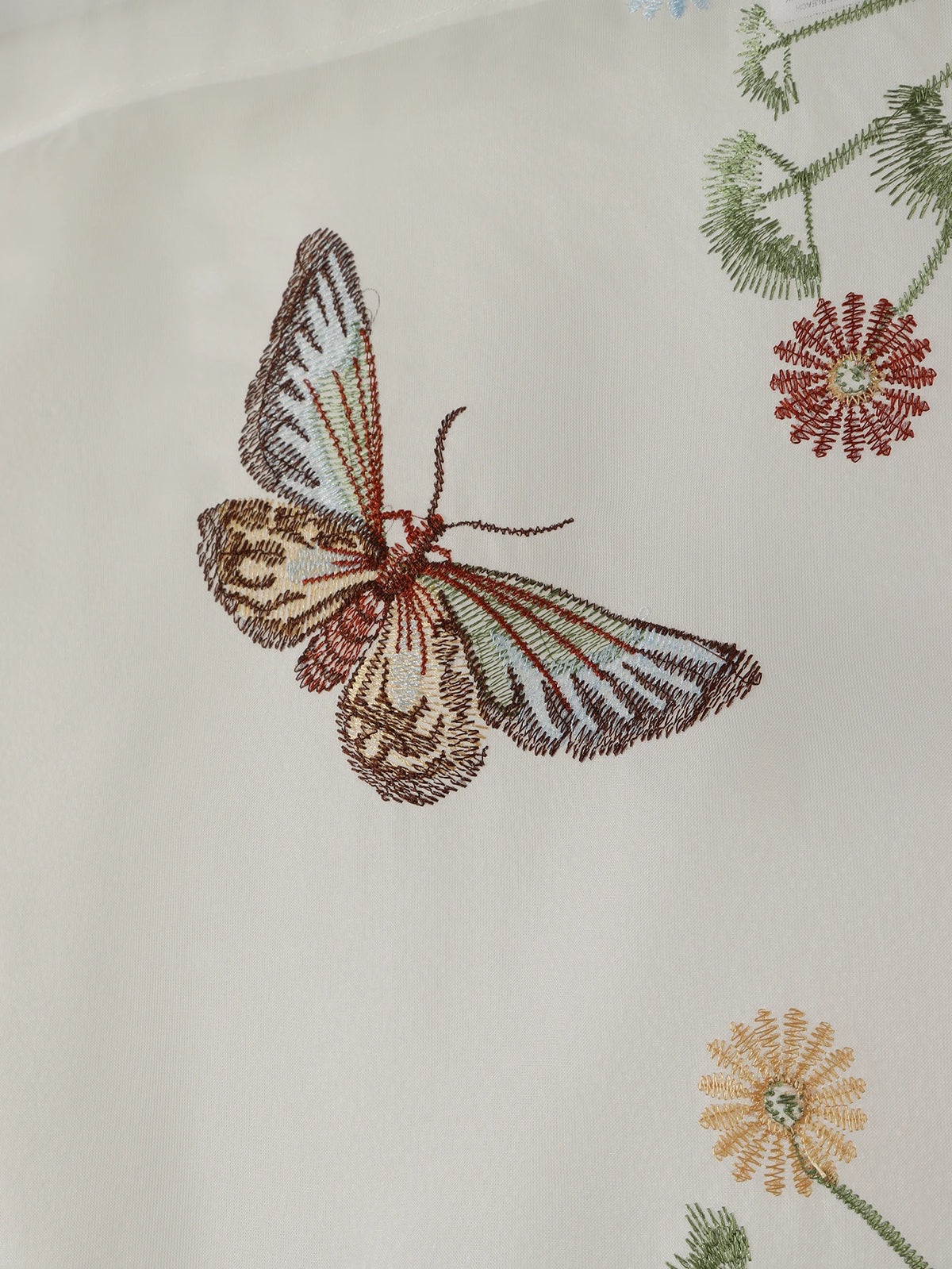 rideau transparent papillons fleurs brodé polyester blanc vert rouge bleu marron 80x130cm 80x160cm
