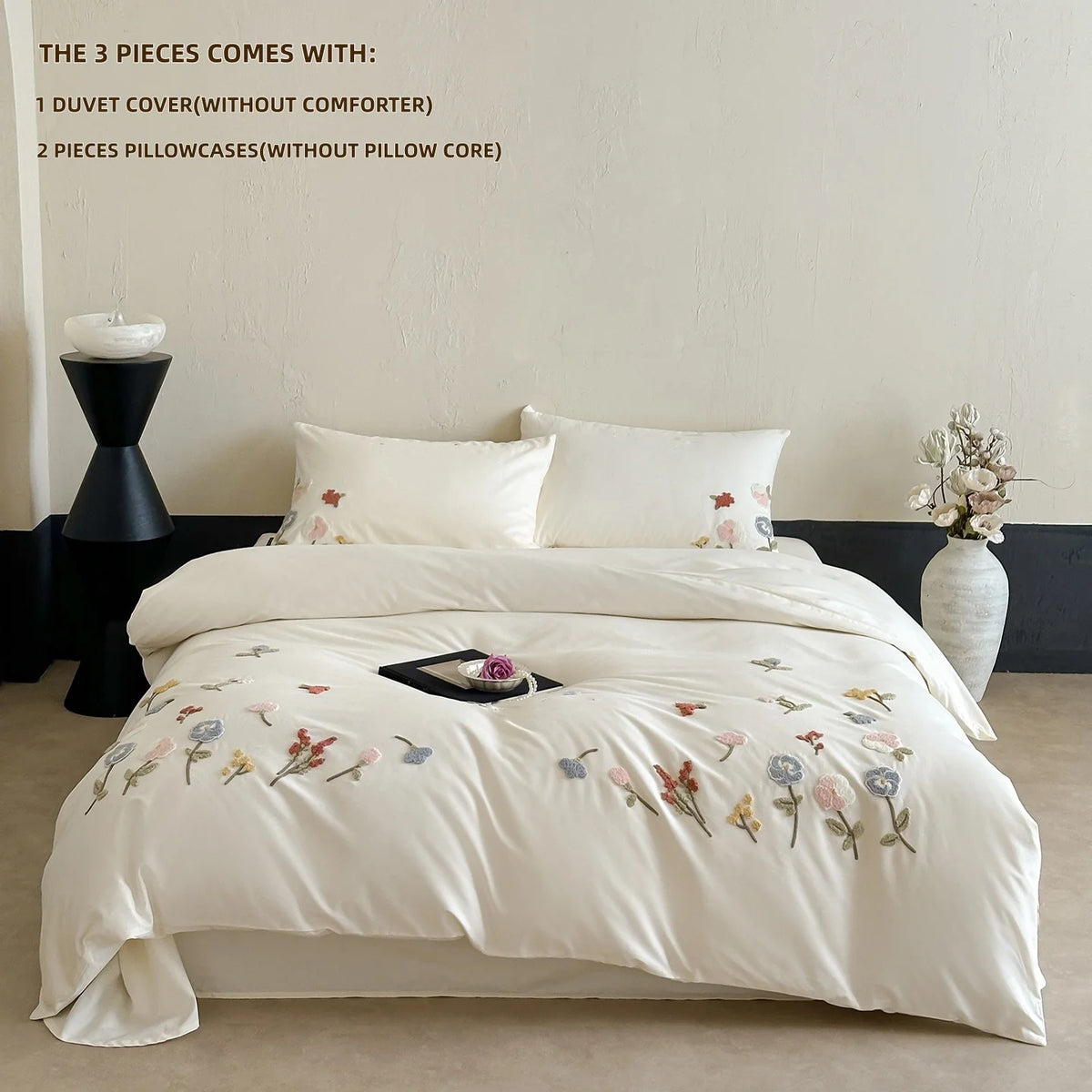 ensemble literie brodé fleurs blanc moderne 100 polyester pièces taies oreiller couvre lit housse