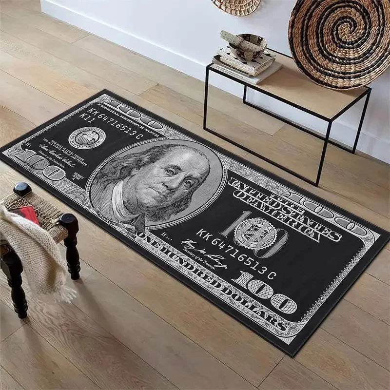 tapis noir blanc motif dollar durable polyester antidérapant usage maison prière