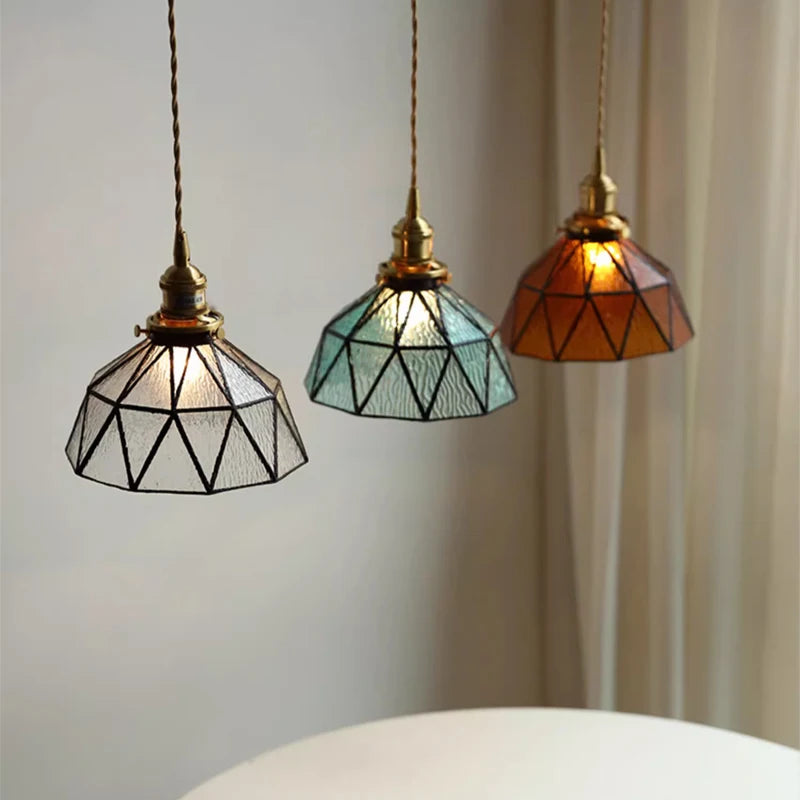 lampe suspendue art deco verre transparent geometrique noir salon cuisine lustre moderne