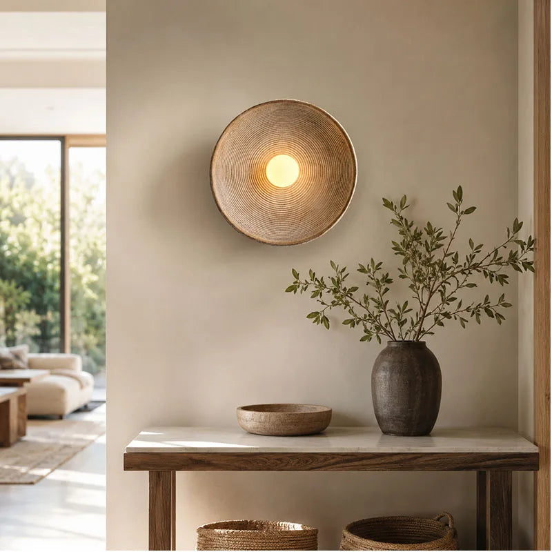 éclairage mural led moderne minimaliste beige marron blanc gris strié circulaire scandine rustic boheme