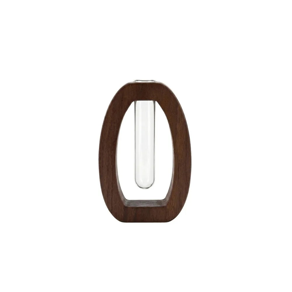 vase decoratif bois moderne transparent verre japonais minimaliste marron foncé grain visible fleurs naturellements