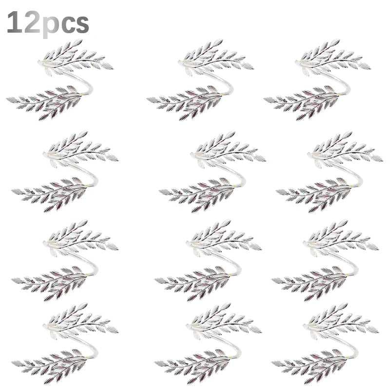 boucles serviette or argent feuilles stylisées anneau décoration table classique set festifs