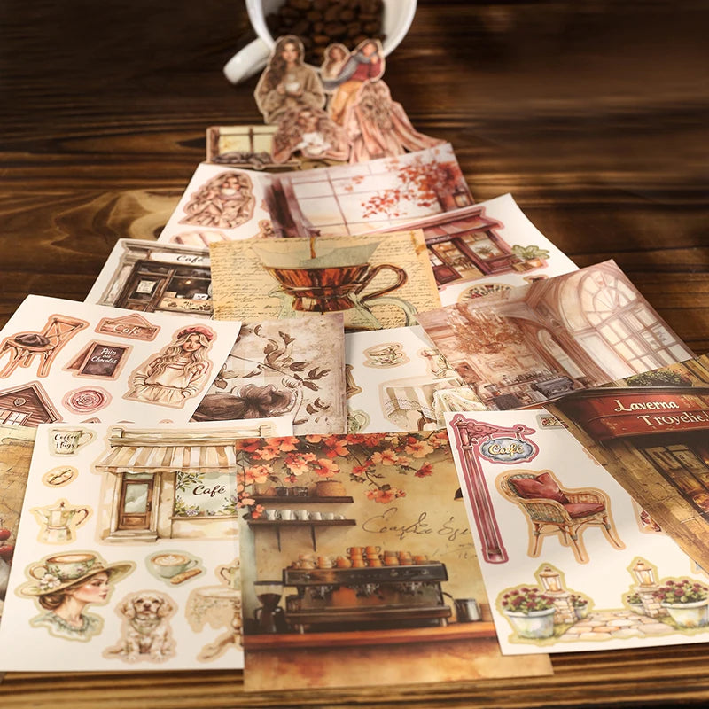 sticker autocollant livre vintage illustration personne animal floral 90x125mm scrapbooking album journal intime