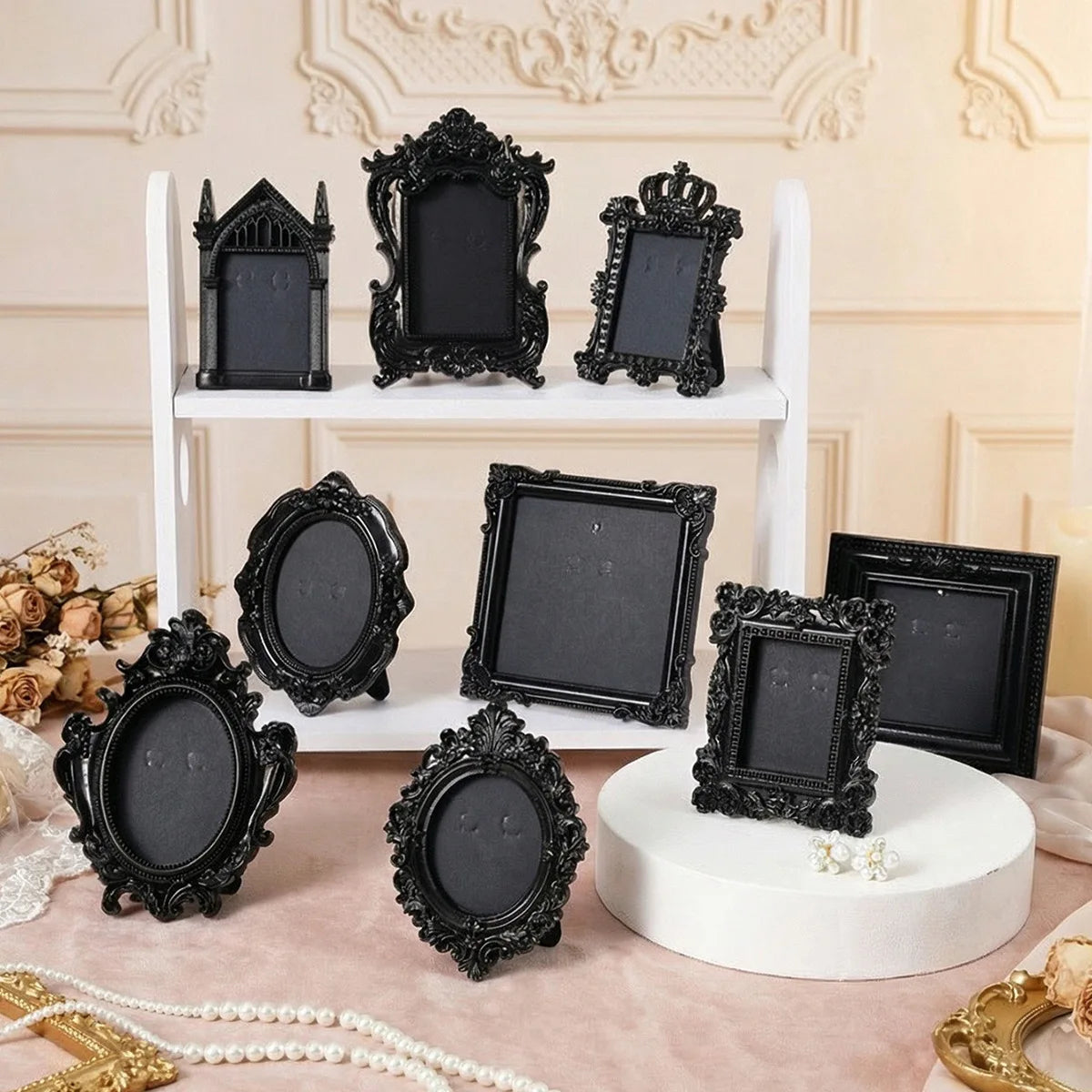 cadres photo vintage noir gothique floral romantique posable maison bureauextérieur