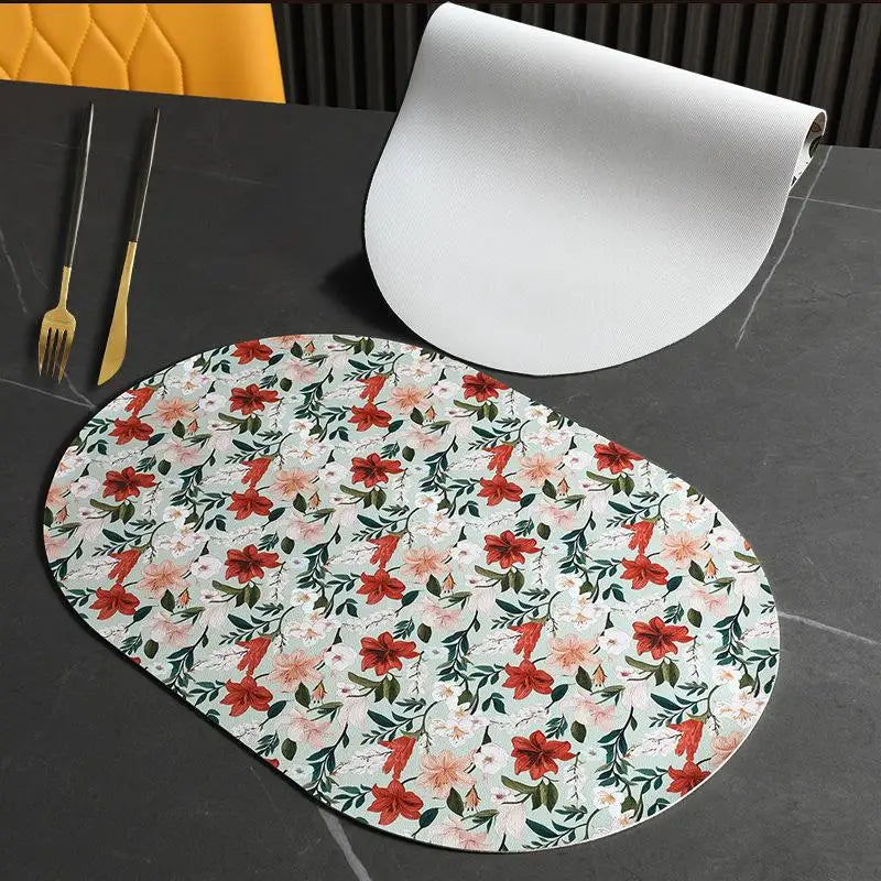 tapis table moderne fleurs feuilles citrons blanc vert jaune rouge beige