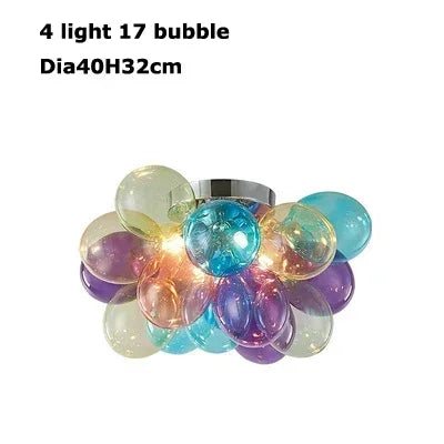 suspension lumineuse moderne transparente boules colorées violet bleu vert orange rose blanc