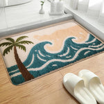 tapis sol bain océan coraux poissons vagues antidérapant moderne bleu orange blanc