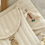 sac kawaii brodé protège slip hygiénique quilting bébé mignon porte protections blanc crème