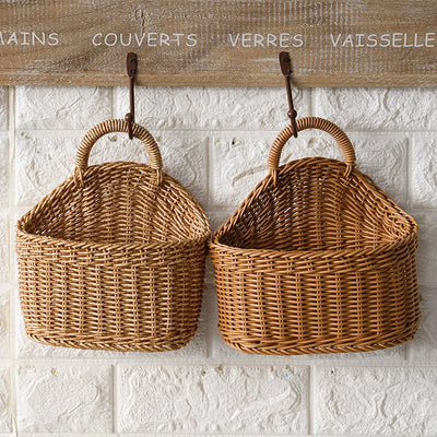 Panier de rangement suspendu tissé en plastique PP gris clair pour cuisine
