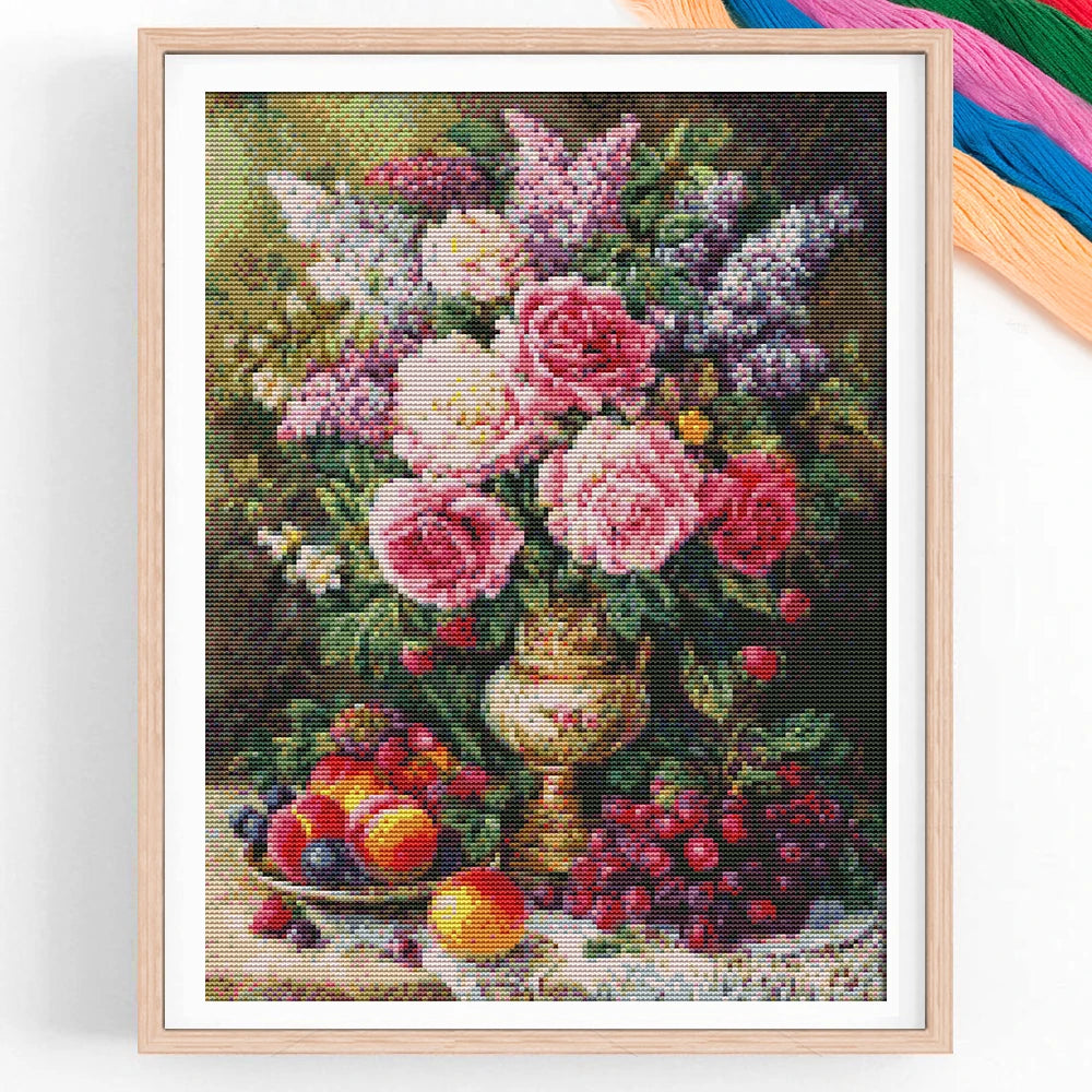 broderie fleurs fruits toile imprimée aiguilles ruban instructions artiste multicolore opacité kit création