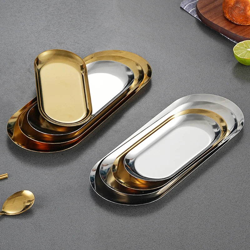 assiettes ovales or argent plates rangement cosmétiques outils nail art moderne élégants