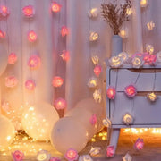 guirlande lumineuse rose fleurs texturées led blanc violet décoration romantique festiveintérieur extérieur